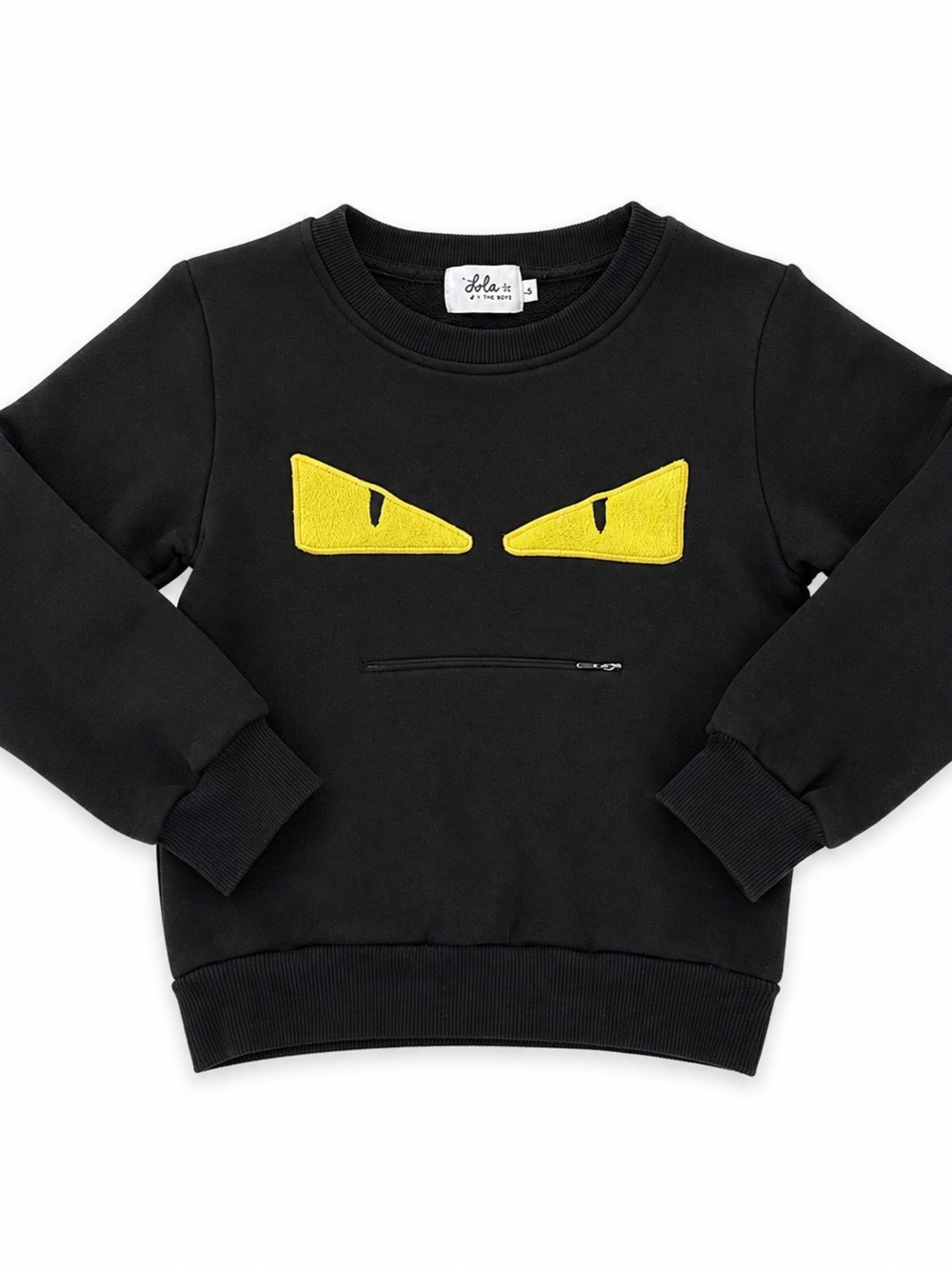 Lola + The Boys Kids Monster Face Zip Mouth Sweatshirt Black Size 6
